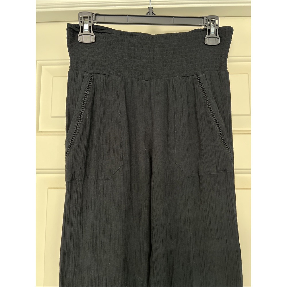 Three Dots Women's Black Pull On Crinkle Pants High‎ Waist Beach Minimalist - Picture 2 of 7
